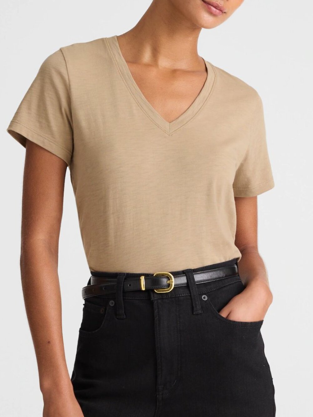 Madewell Easy V-Neck Cotton Soft Slub Short Sleeve Tee Brown Size L NWT